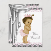 プリンセスピンクとグレーのベビーガールシャワー 招待状 (正面/裏面)