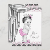 プリンセスピンクとグレーのベビーガールシャワー 招待状 (正面/裏面)