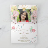 プリンセスピンクと金ゴールドの女の子の誕生日パーティー写真 カード (内部)