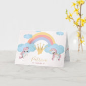 プリンセスピンクと金ゴールドの女の子の誕生日パーティー写真 カード (黄色い花)