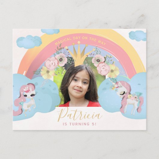 プリンセスピンクと金ゴールドの女の子の誕生日PHOTOパーティー ポストカード (正面)