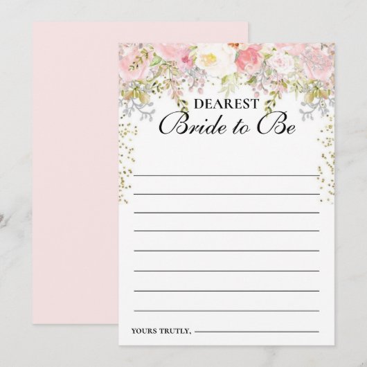 プリンセスピンクの花のブライドシャワー 招待状 (正面/裏面)