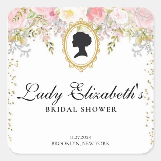 プリンセスピンクの花のブリジャートン結婚式前祝い スクエアシール (正面)