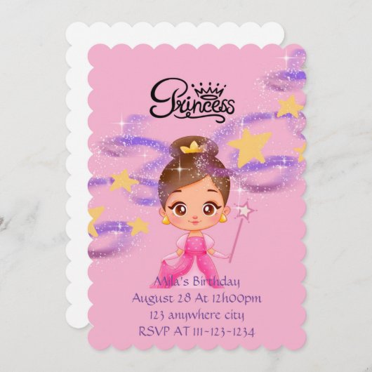 プリンセスピンクの誕生日の招待状 セーブザデート (正面/裏面)