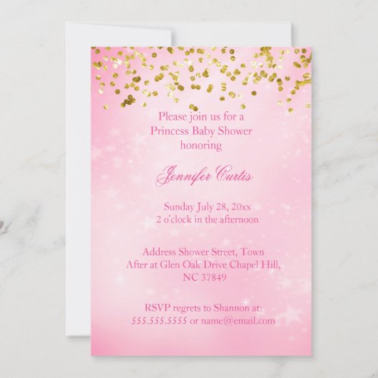 プリンセスピンクの金ゴールド蝶の赤ちゃんシャワーエスニック 招待状 (裏面)