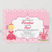 プリンセスピンクガール誕生日パーティーへの招待 招待状 (正面/裏面)