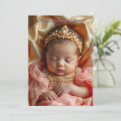 プリンセスピンクガール赤ちゃんシャワー金ゴールドジュエルティアラ 招待状 (スタンド正面)