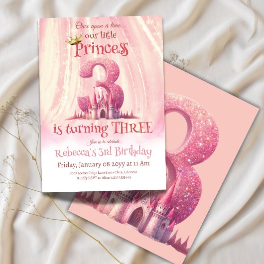 プリンセスピンクキャッスルガール第3誕生日 招待状