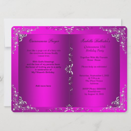 プリンセスピンクキンセアニェラシルバーティアラパーティー 招待状 (裏面)