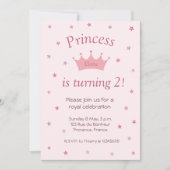 プリンセスピンククラウンティアラスターズキッズベビー誕生日 招待状 (正面)