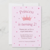 プリンセスピンククラウンティアラスターズキッズベビー誕生日 招待状 (正面)