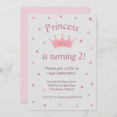 プリンセスピンククラウンティアラスターズキッズベビー誕生日 招待状 (正面/裏面)