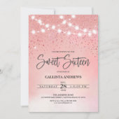 プリンセスピンクグリッタースパークルズライトスウィート16 招待状 (正面)