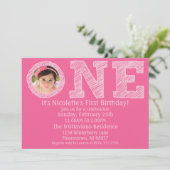 プリンセスピンクザビッグワンフォトファースト誕生日 招待状 (スタンド正面)