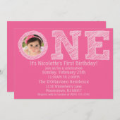 プリンセスピンクザビッグワンフォトファースト誕生日 招待状 (正面/裏面)