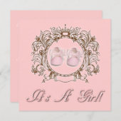 プリンセスピンクシューズガールベビーシャワー招待状 招待状 (正面/裏面)