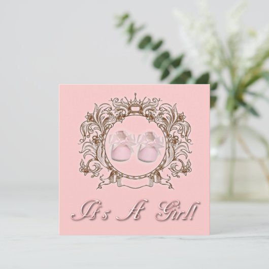 プリンセスピンクシューズガールベビーシャワー招待状 招待状 (スタンド正面)