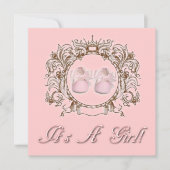 プリンセスピンクシューズガールベビーシャワー招待状 招待状 (正面)