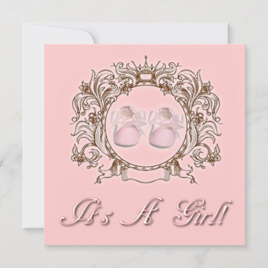プリンセスピンクシューズガールベビーシャワー招待状 招待状 (正面)