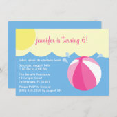 プリンセスピンクスプリッシュスプラッシュ誕生日プールパーティー 招待状 (正面/裏面)