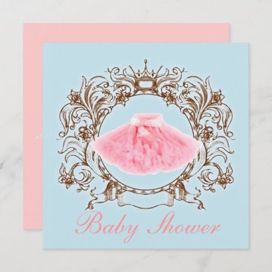 プリンセスピンクツチュガールベビーシャワー招待状 招待状 (正面/裏面)