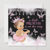 プリンセスピンクバタフライガール赤ちゃんシャワーかわいい 招待状 (正面)