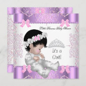 プリンセスピンクパープルグレーベビーシャワーかわいい女の子3 招待状 (正面/裏面)