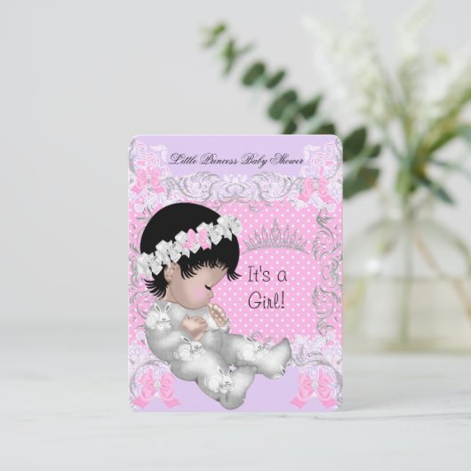 プリンセスピンクパープルグレーベビーシャワーかわいい女の子3 招待状 (スタンド正面)