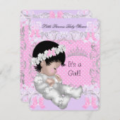 プリンセスピンクパープルグレーベビーシャワーかわいい女の子3 招待状 (正面/裏面)