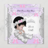プリンセスピンクパープルグレーベビーシャワーかわいい少女 招待状 (正面/裏面)