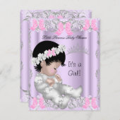 プリンセスピンクパープルグレーベビーシャワーかわいい少女 招待状 (正面/裏面)
