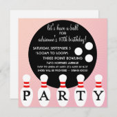 プリンセスピンクピンパーティーボーリング誕生パーティー 招待状 (正面/裏面)