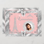 プリンセスピンクピーチキンセアニェラシルバーフォト2 招待状 (正面/裏面)