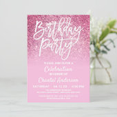 プリンセスピンクフェイクグリッターグラデーション誕生日 招待状 (スタンド正面)