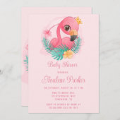 プリンセスピンクフラミンゴガールベビーシャワー 招待状 (正面/裏面)