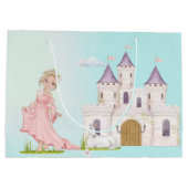 プリンセスピンクブルーキャッスルキュート誕生日 ラージペーパーバッグ (裏面)