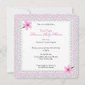 プリンセスピンクベイビーシャワーの女の子のティーパーティー 招待状 (裏面)