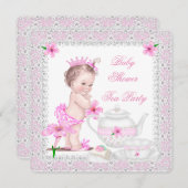 プリンセスピンクベビーシャワーガールティーパーティー 招待状 (正面/裏面)