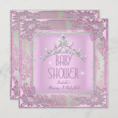 プリンセスピンクベビーシャワーガールベビーティアラダマスク 招待状 (正面/裏面)