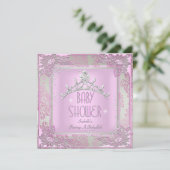 プリンセスピンクベビーシャワーガールベビーティアラダマスク 招待状 (スタンド正面)