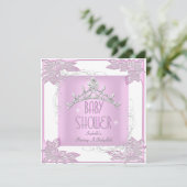 プリンセスピンクホワイトベビーシャワーガールティアラ 招待状 (スタンド正面)