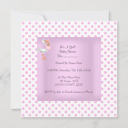 プリンセスピンクホワイトベビーシャワーガールティアラ 招待状 (裏面)