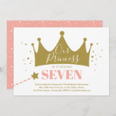 プリンセスピンク子供の誕生日パーティー 招待状 (正面/裏面)