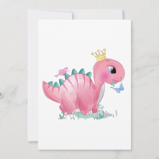 プリンセスピンク恐竜ベビーシャワーサンキューカード サンキューカード (裏面)