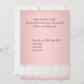 プリンセスピンク新生児ガールアナウンスメントフォト 案内状 (裏面)