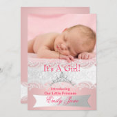 プリンセスピンク新生児ガールアナウンスメントフォト 案内状 (正面/裏面)