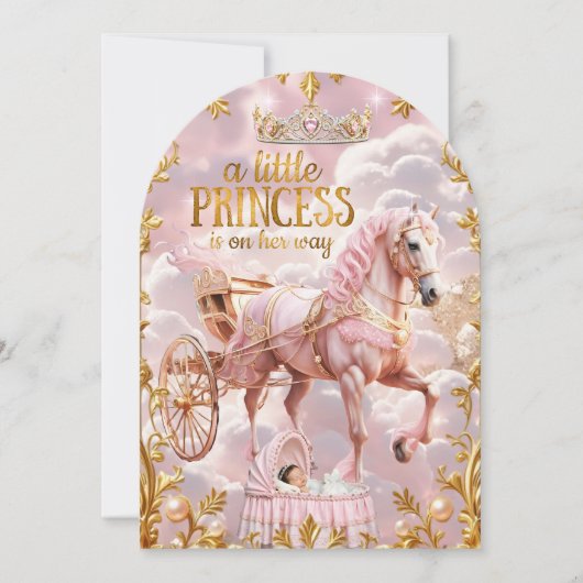 プリンセスピンク赤ちゃんシャワー車用バシネット 招待状 (正面)
