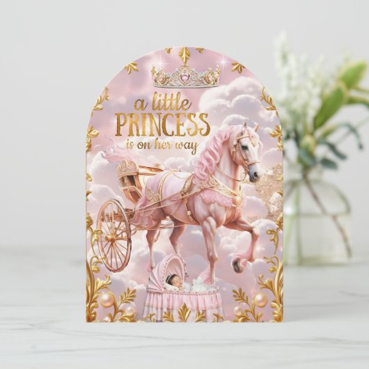 プリンセスピンク赤ちゃんシャワー車用バシネット 招待状 (スタンド正面)