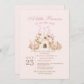 プリンセスピンク金ゴールドキャッスルベビーシャワー 招待状 (正面/裏面)