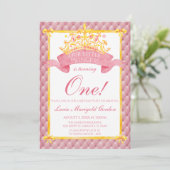 プリンセスピンク金ゴールドクラウンファーストバースデーパーティー 招待状 (スタンド正面)
